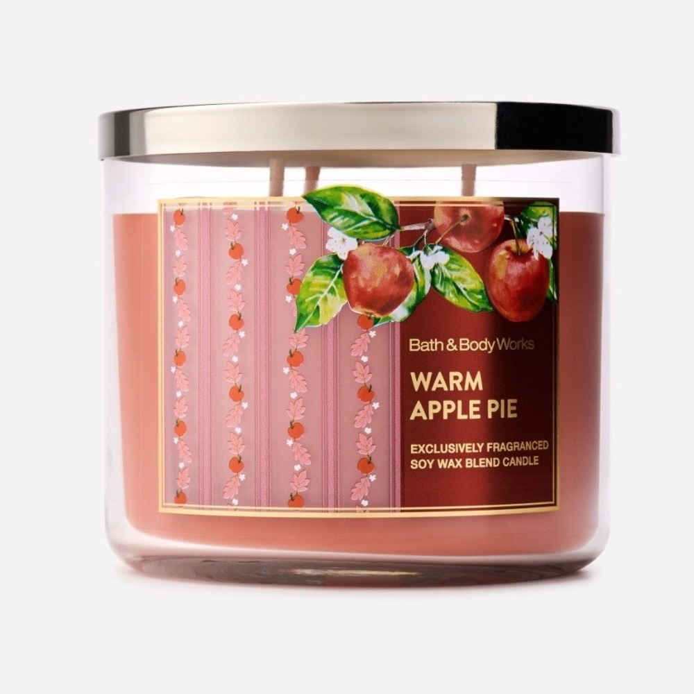 Bath & Body Works Warm Apple Pie 3-Wick Candle Soy Wax Blend 14.5 oz